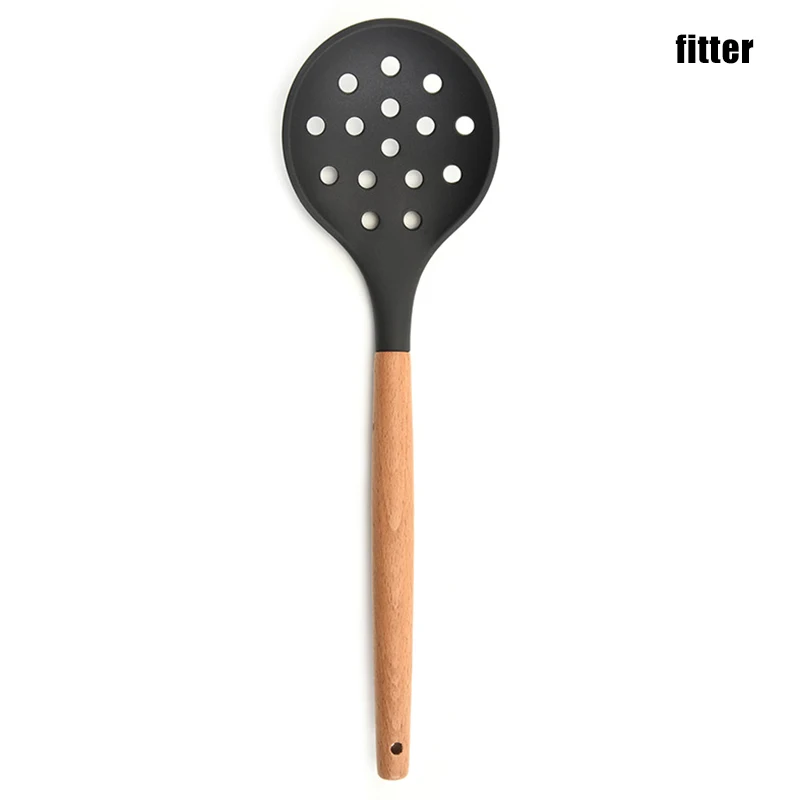Силиконовые кухонные принадлежности набор антипригарная кухонная лопатка Ложка деревянная ручка инструмент для приготовления пищи шпатель гаджеты для кухни посуда набор AI - Цвет: fitter