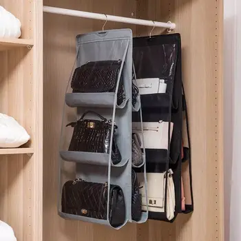

6 Pocket Hanging Handbag Organizer for Wardrobe Closet Transparent Storage Bag Door Wall Clear Sundry Shoe Bag with Hanger Pouch