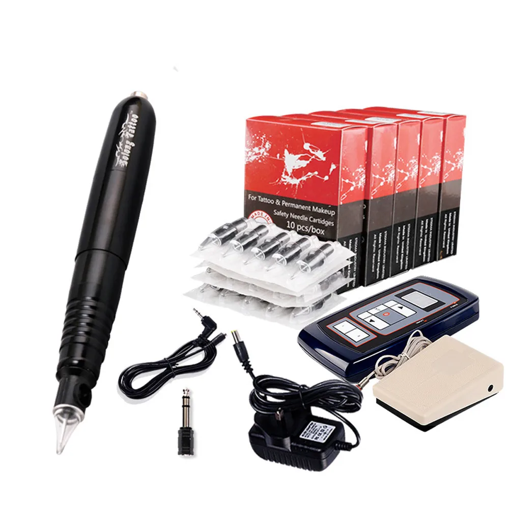 

Permanent Makeup Tattoo Cartridge Power Supply Rotary Tattoo Pen Machine Pedal 50pcs Cartridge Needle Set Kits