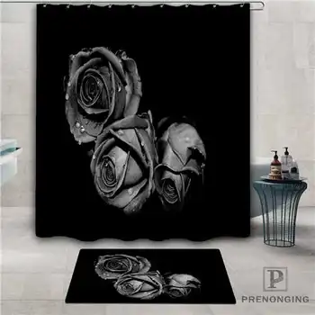 

Custom black-and-white-flower- Waterproof Shower Curtain Doormat Home Bath Bathroom Polyester Fabric Multi Sizes#2019-1-05-44