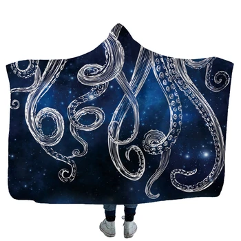 

Deep Blue Color Sea Creatures Pattern Warm Winter Hoodie Blanket Adult Kids Popular Dinosaur Fossils Print Wearable Blankets