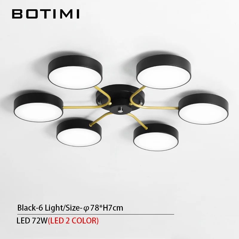 BOTIMI, современный светодиодный светильник с круглым абажуром для гостиной, креативный акриловый чехол для спальни - Цвет абажура: 6 Light-Black