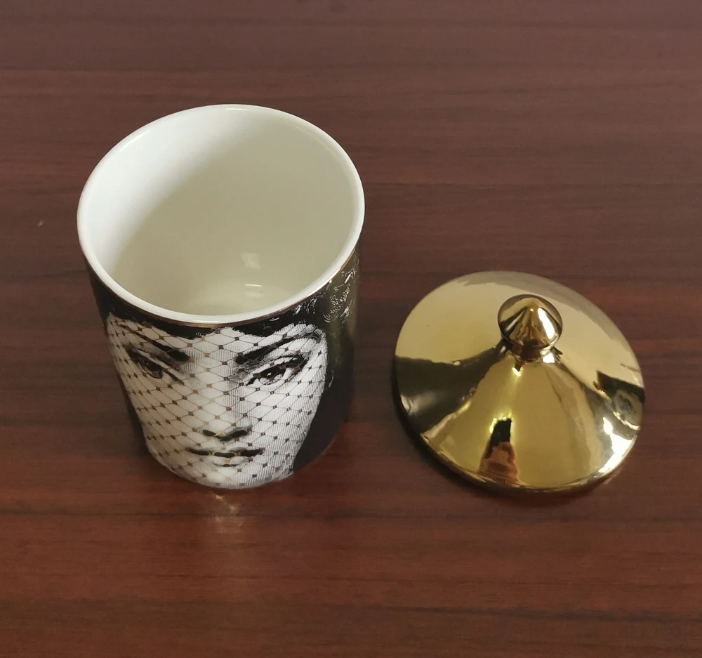 Ретро Золотая версия Fornasetti подсвечник Керамическая свеча подсвечник Lina лицо украшение баночки для хранения домашнего рабочего стола украшение