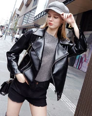 Yuanshu новые мягкие Куртки из искусственной кожи женские сексуальные байкерские мотоциклетные крутые куртки черная Женская весенне-осенняя короткая верхняя одежда