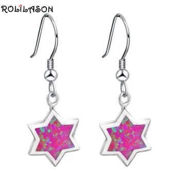 

ROLILASON 2017 New Arrival Five Star Red Fire Opal Silver Stamped Drop Earrings Fashion Jewelry for Lover OES666