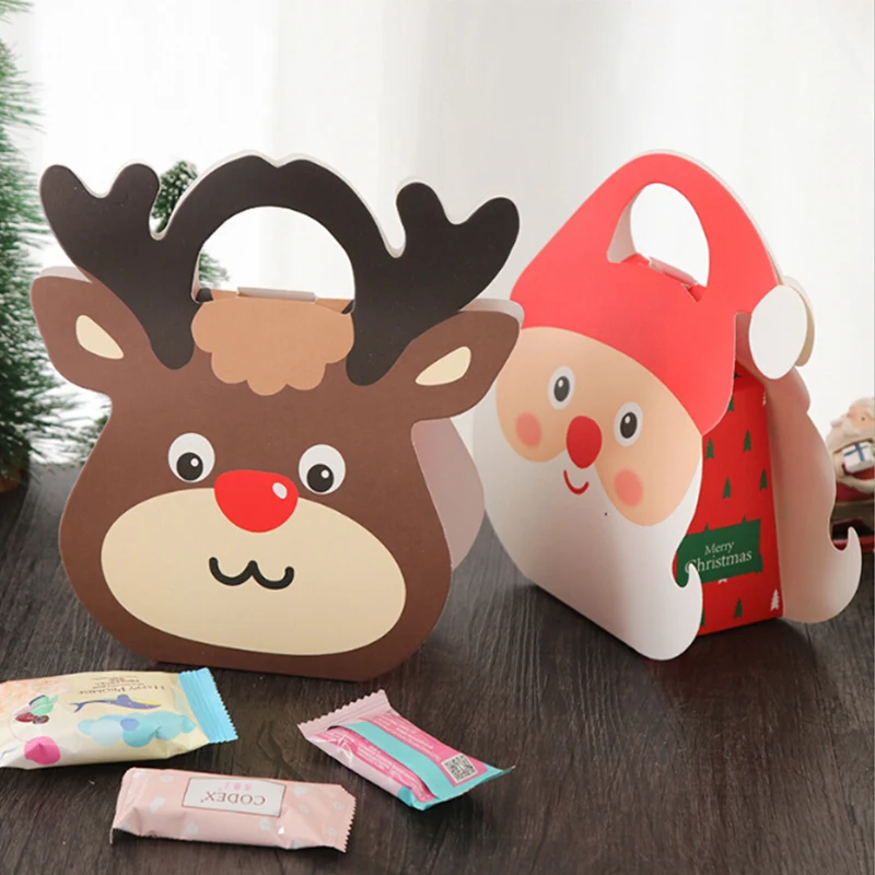 Бумажные подарочные пакеты с рисунком лося, подарок Санта-Клауса, пакеты для конфет, для хранения печенья, для рождественской вечеринки, для дома