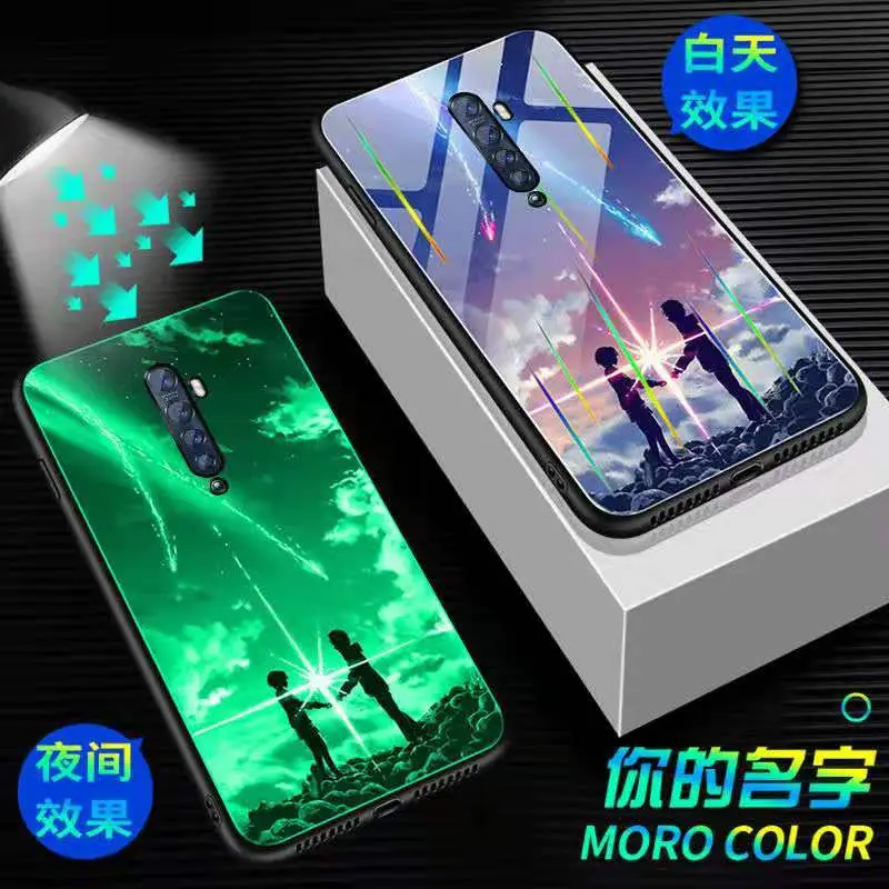 Светящийся закаленный чехол для OPPO Reno 2 чехол 6," стекло со свечением задняя крышка для OPPO Reno2 Reno 2 чехол силиконовый чехол
