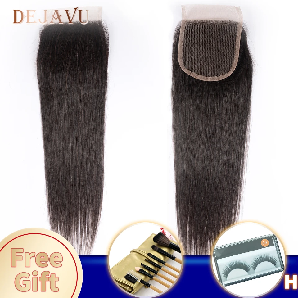 

Dejavu Straight Hair Closure Non-Remy 4x4 Middle Brown Lace Closure Brazilian Preplucked Swiss Lace Closure Human Hair Closure