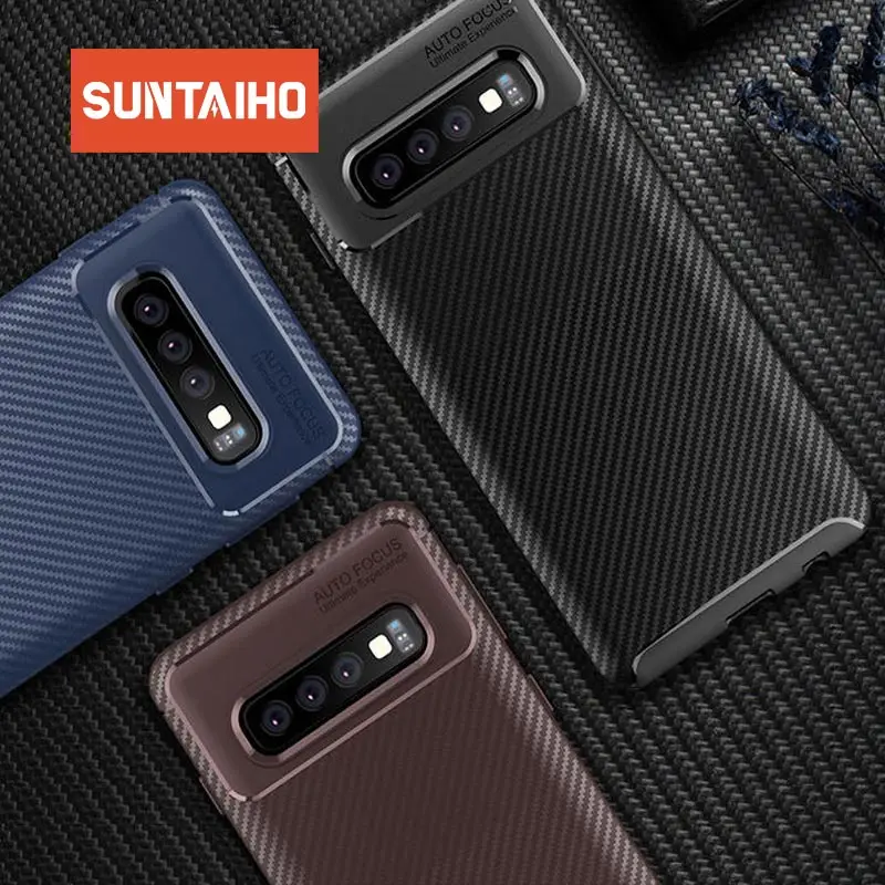 Suntaiho For Samsung Galaxy S10 Case Soft Silicon Back Cover TPU Carbon Fiber Shockproof Case For Galaxy S10+ S10e Phone Cases