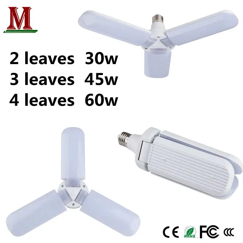 

Creative new LED bulb 30w45w60w Leaf type lamp fan-shaped lamp folding three-leaf lamp highlight E27 head UFO lamp