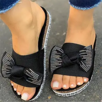 

2020 Shoes Slippers for Women Bow Beach Shoes Slip on Casual Sandals Women Summer Fashion Flat Slippers Female Plus Size