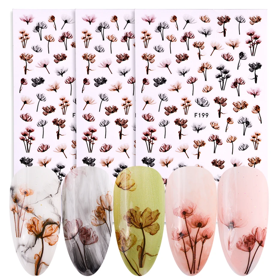 

1pc Blooming Flower 3D Stickers For Nail Art Decorations Floral Series Self Adhesive Decal Sliders On Nails Manicure Tips BEF021