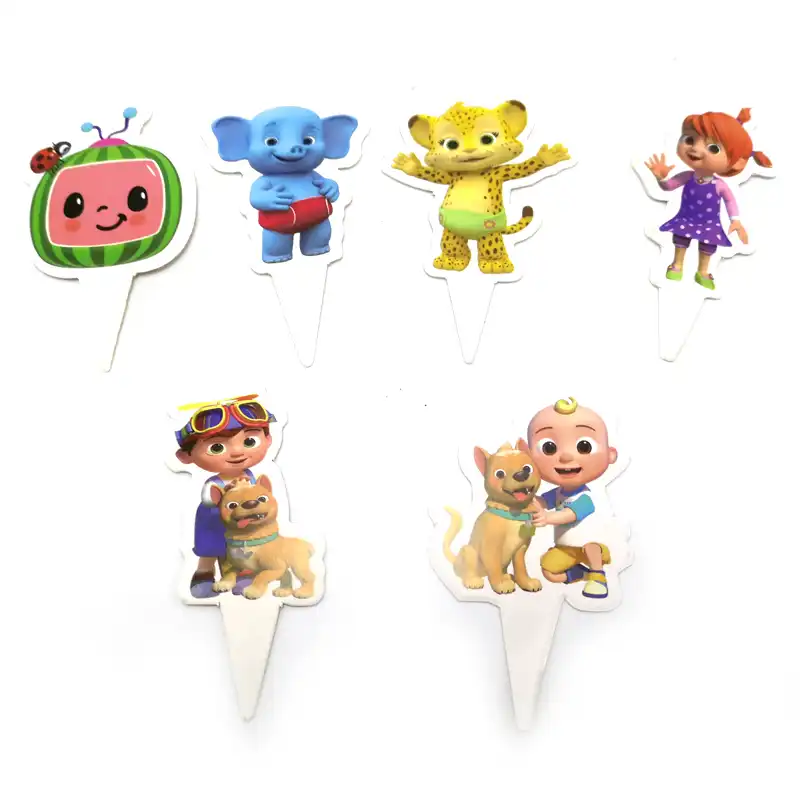 12pcs Lot Cocomelon Theme Happy Baby Shower Kids Boys Favors Cupcake Toppers Decorations Birthday Party Cake Topper With Sticks Cake Decorating Supplies Aliexpress