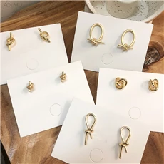 AOMU-2019-Korea-Vintage-Gold-Metal-Knot-Bowknot-Geometric-Round-Circle-Oval-Small-Stud-Earrings-for