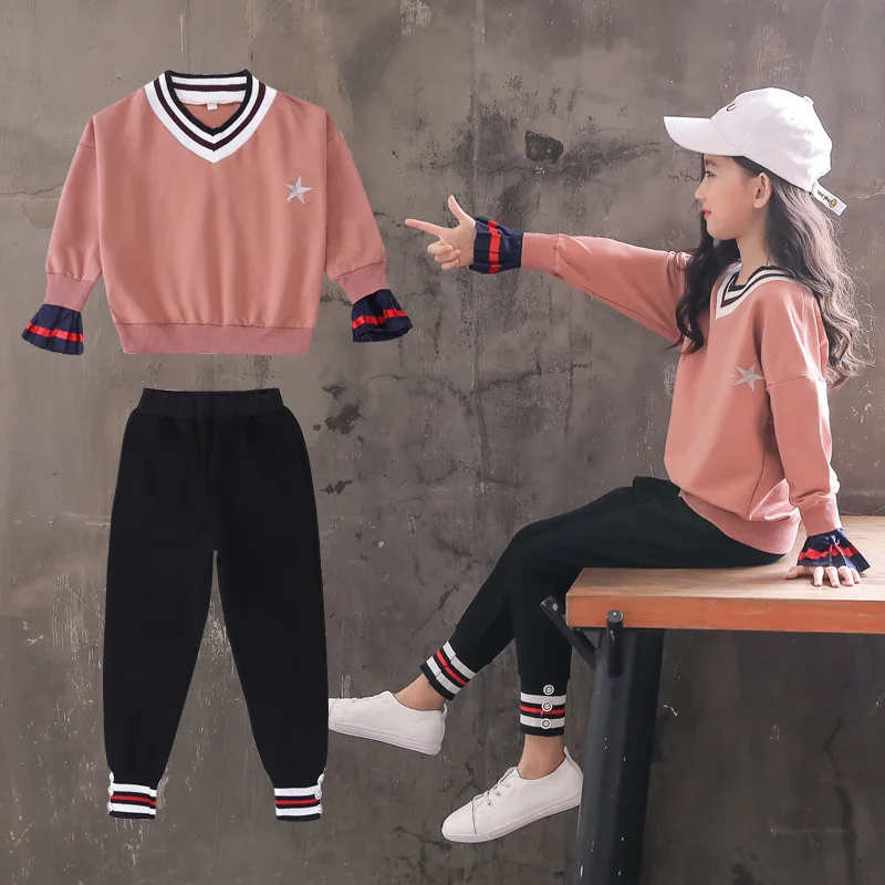 

CHILDREN'S Suit 2020 Autumn New Style Korean-style Girls Sports Western Style Big Boy Two-Piece Set Spring And Autumn