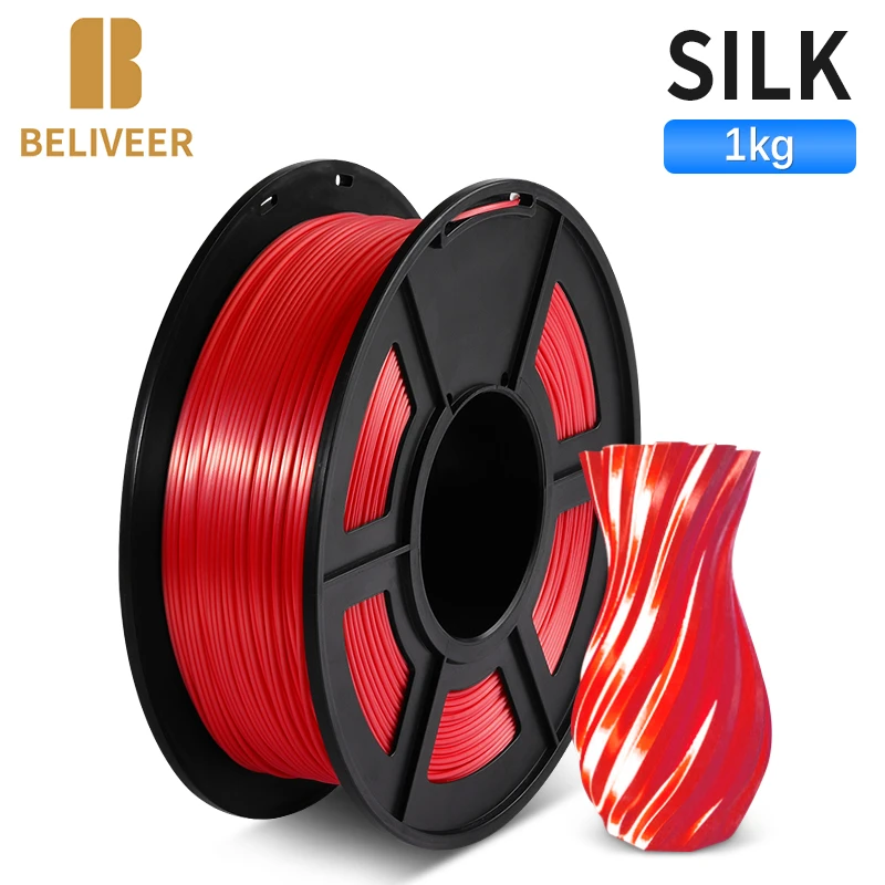 SILK 3D Printer Filament 1KG 1.75MM Suitable For All Types Of FDM3D Printers SILK Texture 3D Printing Materials BELIVEER 3D sunlu pla