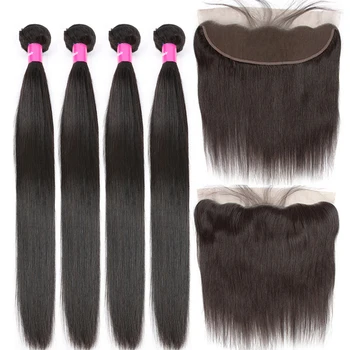 

Malaysian Straight Human Hair 4 Bundles With Frontal Closure Tuneful 100% Remy Hair Weft 13x4 Lace Frontal Closure With Bundles