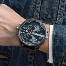 

Business Men Watch Top Brand Dual Time Zone Leather Strap Quartz Analog Watch Male Clock Luxury Men's Watches Reloj Hombre