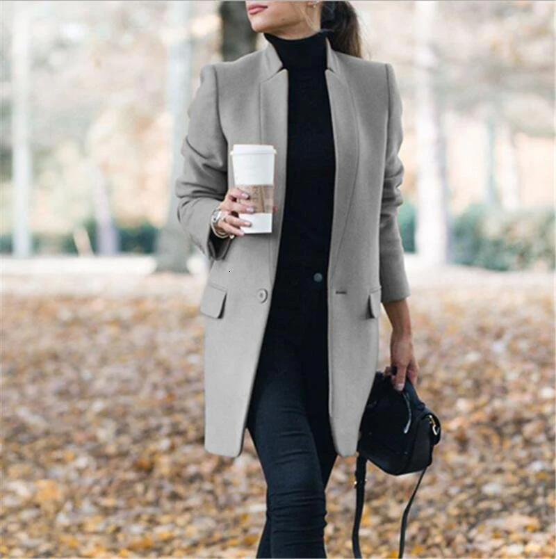 Женская зимняя офисная одежда Длинный блейзер большие шерстяные пальто теплые длинные корейские элегантные винно-серые пальто кардиган пальто - Цвет: gray