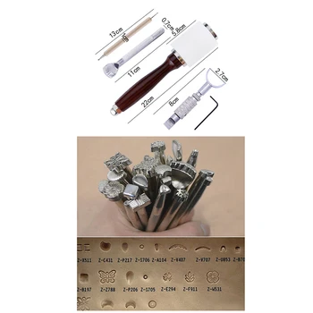 

27pcs/Set Leather Craft Hand Sewing Stitching Punch Carving DIY Tool Kit Wooden Tips Printing Tools Ferramenta