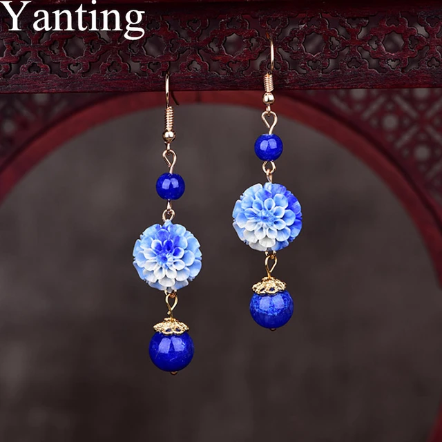 Yanting Ethnic Handmade Jewelry Blue Stone Earring Vintage