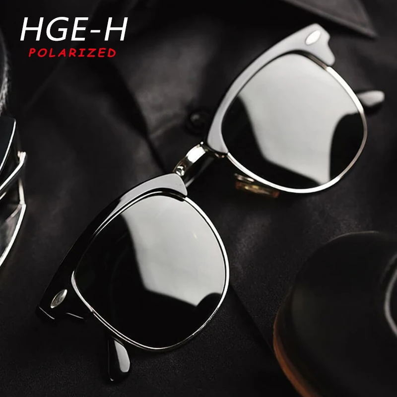 HGE-H, классические, стильные, Круглые, поляризационные солнцезащитные очки для мужчин, супер полуоправа, Ретро стиль, солнцезащитные очки для вождения, мужские,, УФ линзы, KD155