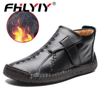 

Fhlyiy Brand New Men Leather Boots Winter Snow Boots Warm Plush Leather Ankle Boots for men Fashion Winter Men's Shoes Plus Size