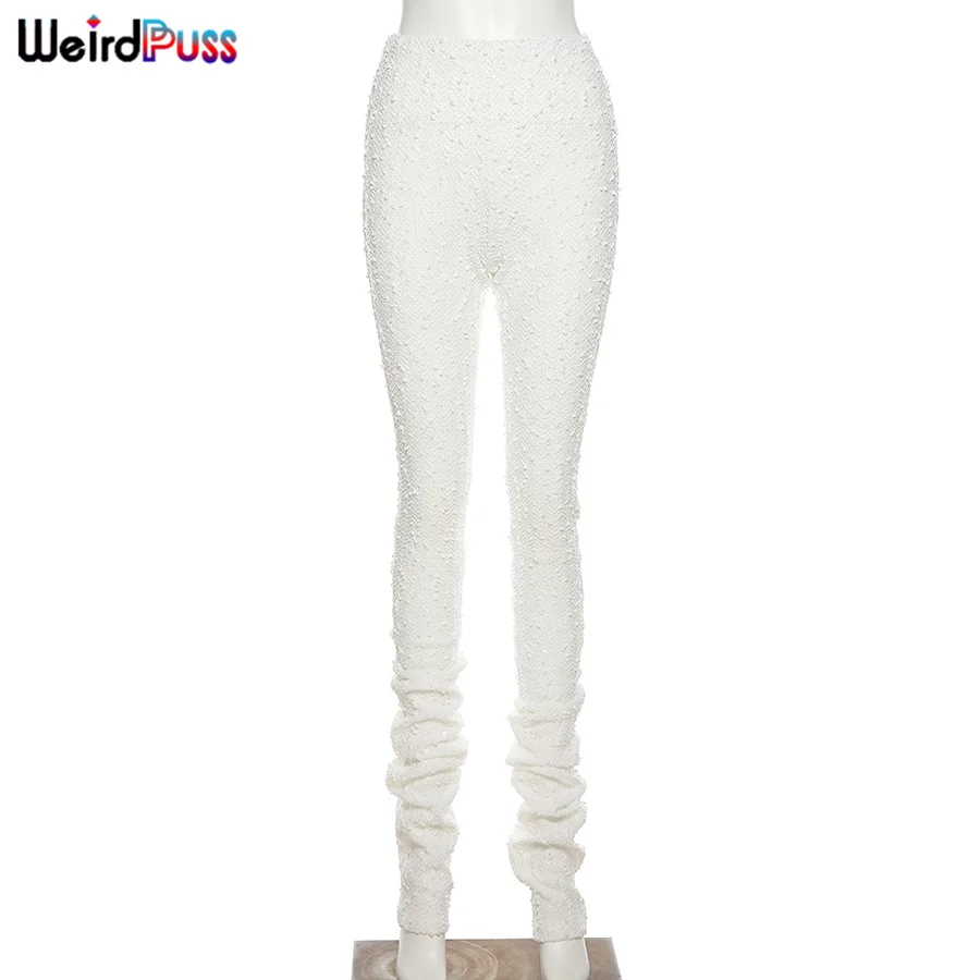 Weird Puss Shaggy Pencil Pants Women Casual Glitter High Waist Trousers Sporty Wild Streetwear Skinny Stretchy Autumn Bottoms cropped leggings