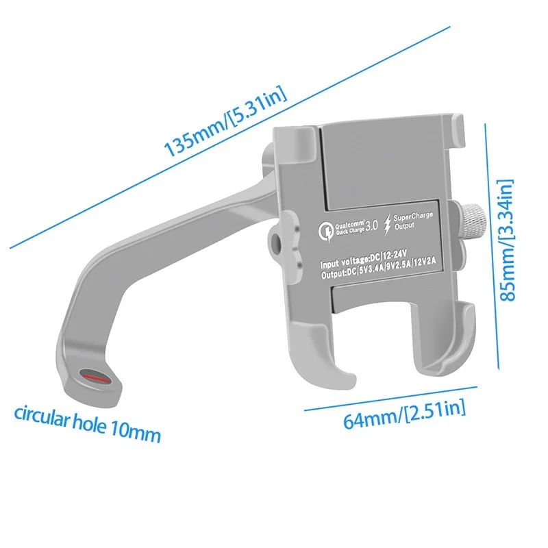 Motorcycle rechargeable 360°aluminum alloy phone holder Anti Falling bracket QC3.0 Fast Charge