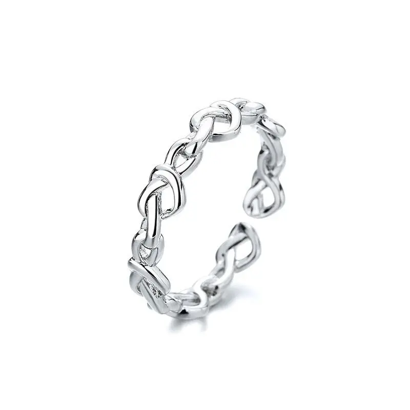 Silver Ring Finger Ring FOXANRY Silver Color Rings For Women Trendy Elegant Creative Weave Texture LOVE Heart Girl Party Jewelry Birthday Gifts