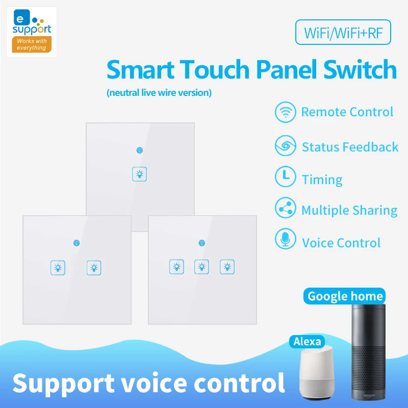 

1/2/3 Gang EU WiFi Smart Switch 90-250V 86 Model eWeLink APP With RF Function Voice Control Work With Alexa Google Smart Home