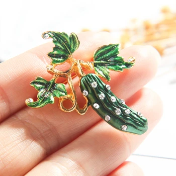 

Hot Sale Creative Enamel Brooches Fruit Plant Pumpkin Cabbage Pin Brooch Cucumber Vegetables Pins With Rhinestone For Women