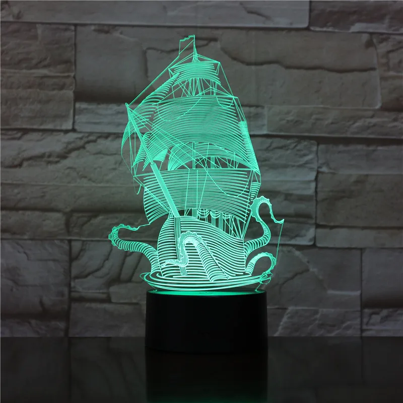 Sailing Ship LED 3d Night Light Adjustable 7 Color USB Cable Remote Touch Switch Desk Lamp Boat Furnishing Articles Gift 1741 | Лампы и