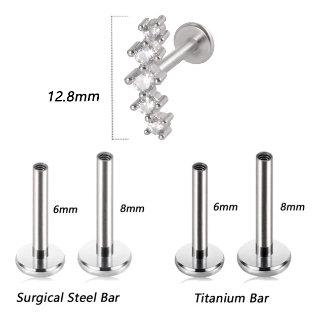 1PC G23 Titanium&Steel 16G CZ Gem Moon Labret Lip Bar Ring Crystal Flower Ear Cartilage Tragus Helix Piercing Screw Fit Top 16g Style L