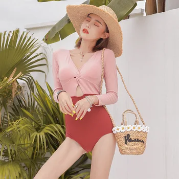 

One Piece Bikini Lady's Swimsuit Swim Wear With Push Up Swimsuits Woman 2019 Fused Female New Red Korean Hot Swimming Suit Ins