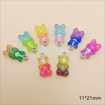 

20Pcs Miniature Glitter Colorful Bear Resin Crafts Falt back Cabochon DIY Earring Pendants Making Accessories Charms :11*21mm