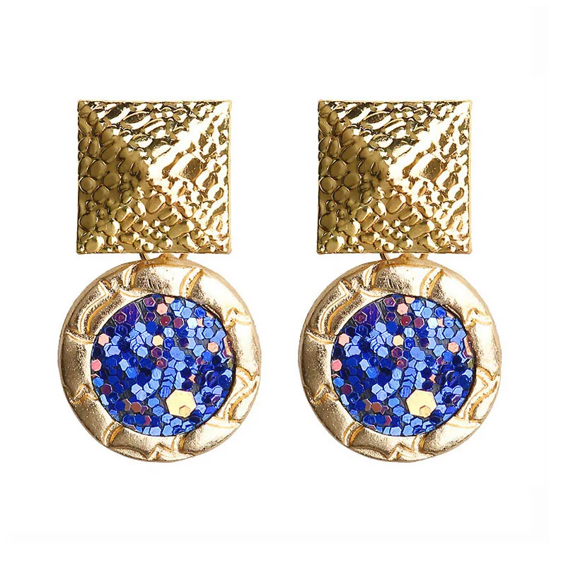 

ES841 Fashion Metal Sequin Pendant Earrings Gold Statement Earrings For Women Weddings Party Square Round Geometric Jewelry Gift