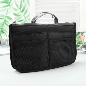 

Travel cosmetic bag, 3 sections with zippers, 10 outer pockets, black