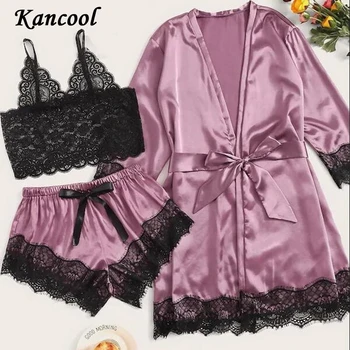 

KANCOOL New Pijama Women Pajamas Sets Sexy Lace Bralette Shorts Bathrobe Nightwear Sleepwear Suits Pajamas Women Pijama Mujer