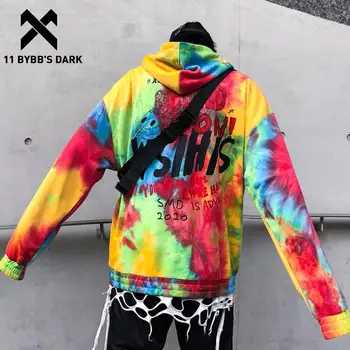 

11 BYBB'S DARK Color Block Cartoon Print Hoodies Men 2019 Harajuku Hip Hop Pullover Casual Cotton Hooded Sweatshirts Streetwear