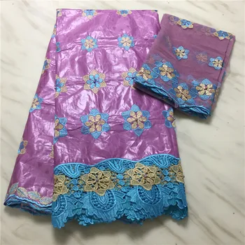 

High Quality Bazin Riche Getzner fabric New Design African Bazin lace Fabric+2 Yards Mesh Tulle Lace for wedding dress FP1120