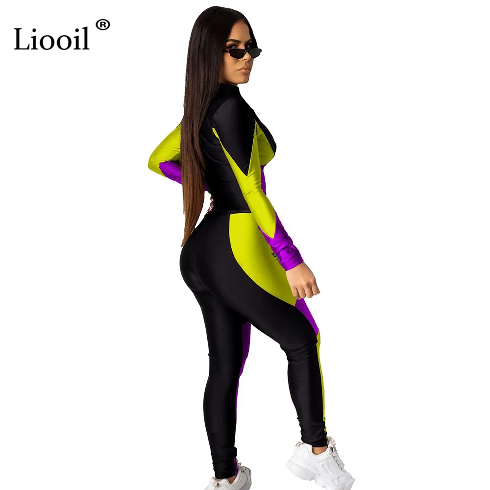 Liooil комплект из 2 предметов с цветным блоком, спортивный костюм для женщин, спортивный костюм с длинным рукавом, на молнии, сексуальный топ и брюки-карандаш, набор для бегунов