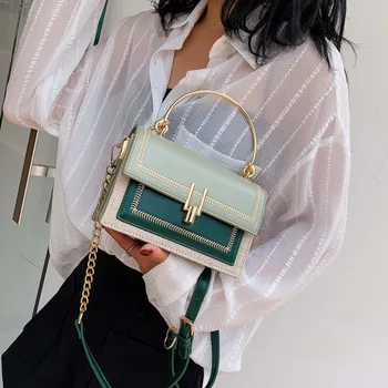 

Contrast Color Pu Leather Crossbody Bags For Women 2020 Chain Messenger Shoulder Bag With Metal Handle Lady Tote Handbags Bolsa