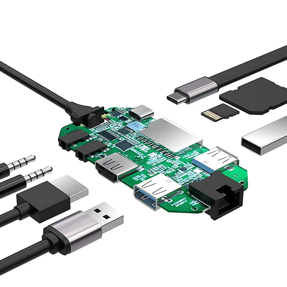 USB C концентратор тип C аудио Dex станция Thunderbolt 3 с HDMI 4K RJ45 1000 Мбит/с USB 3,0 для samsung Note 8 S8 S9 Macbook Pro huawei