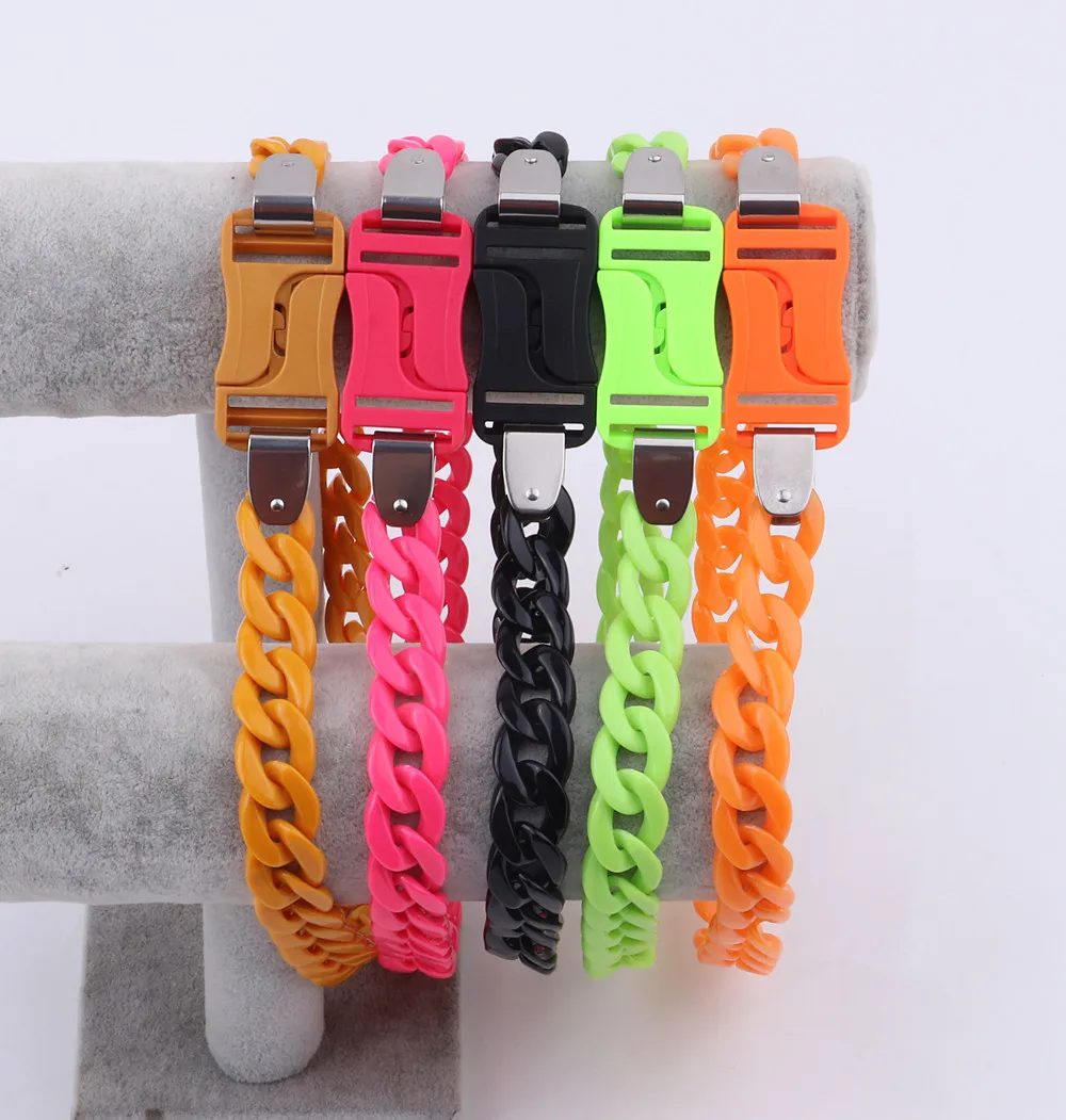 FishSheep Rock Punk Acrylic Chain Buckle Pendant Necklace For Men Women Statement Choker Collar Necklaces New Fashion Jewelry