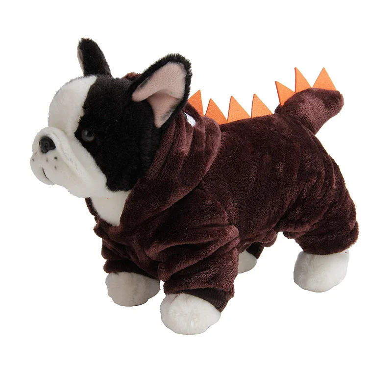 Pet Outfit Dinosaur Costume with Hood for Small Dogs Cats Jumpsuit Winter Coat Warm Clothes PI669 - Цвет: coffee