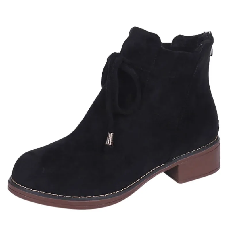 

Mazefeng Women's Solid Color Square Heel Zipper Suede Boots Round Head with Snow Boots Round Head Shoes New Listing 2019