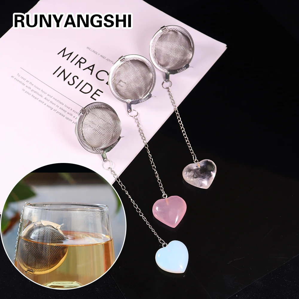 

1pc Natural Crytal Love stone crafts Heart Shaped Pendant 304 stainless steel tea maker Tea filter Seasoning ball