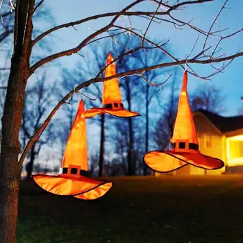 

Halloween Witch Hat with LED Light Glowing Witches Hat Hanging Halloween Decor Suspension Tree Glowing Hat for Kids