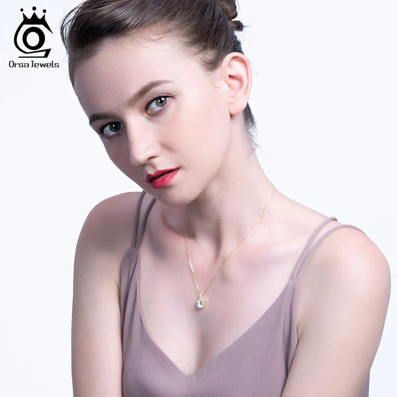 ORSA JEWELS, новинка 925, ожерелье с подвеской для женщин, Стерлинговое Серебро, прозрачный AAAA циркон, модный подарок, вечерние ювелирные изделия на каждый день, SN174